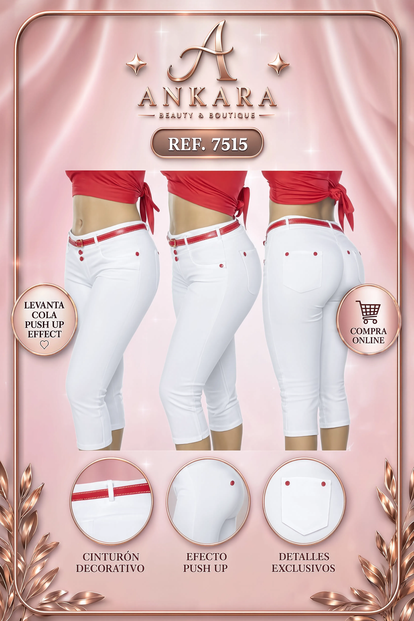 Capri Push Up Blanco con Cinturón Rojo REF 10312