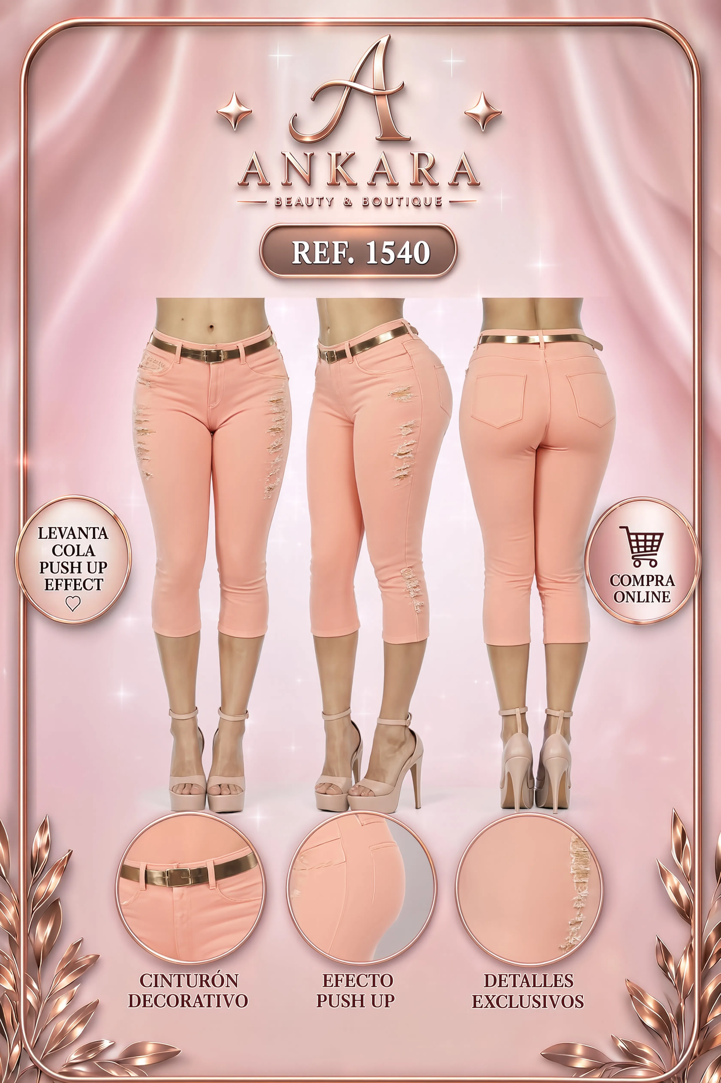 Capri Push Up Color Nude con Detalles Destroyed REF 10302
