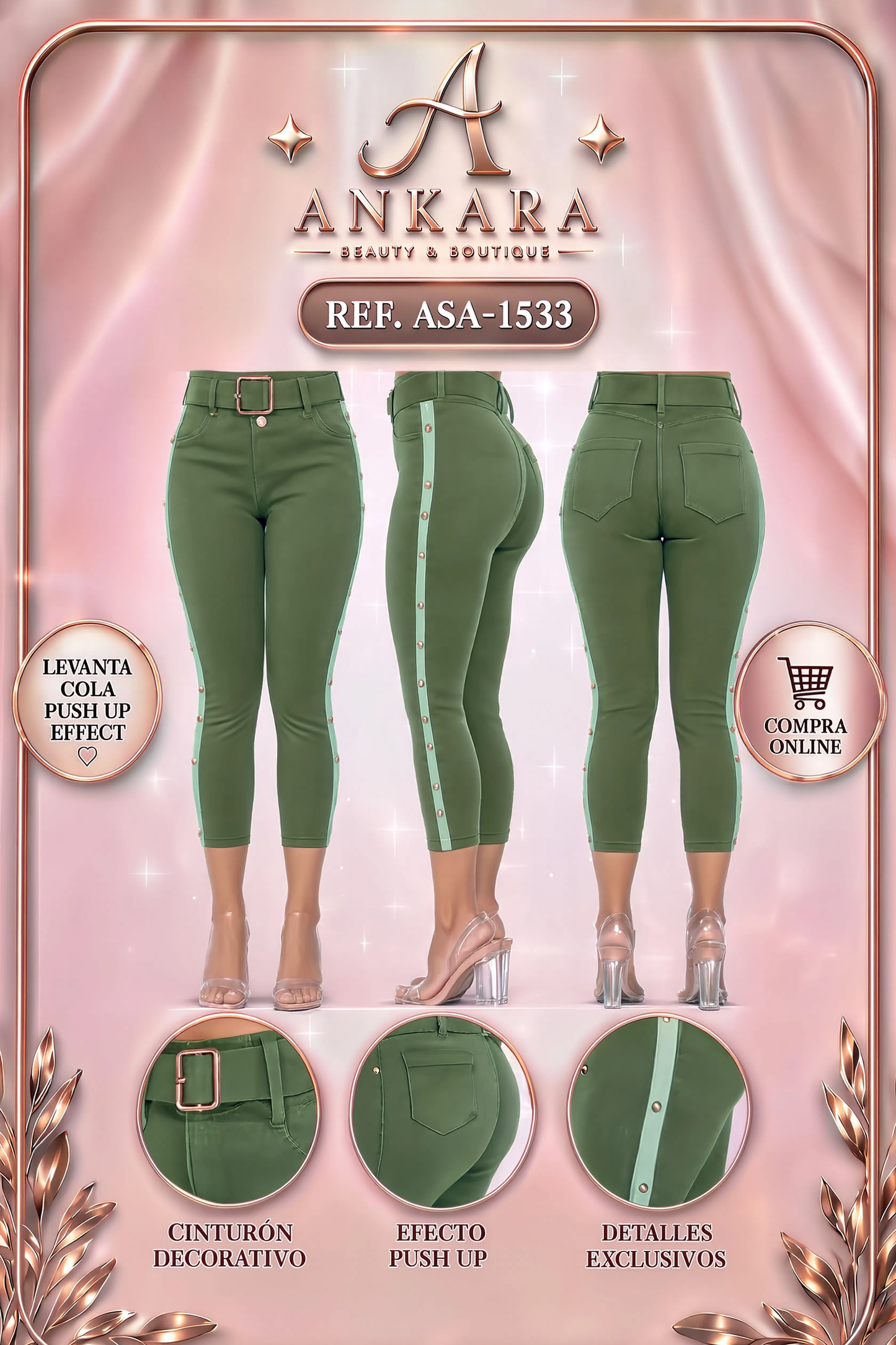 Capri Push Up Verde Militar con Detalle Lateral REF 10307