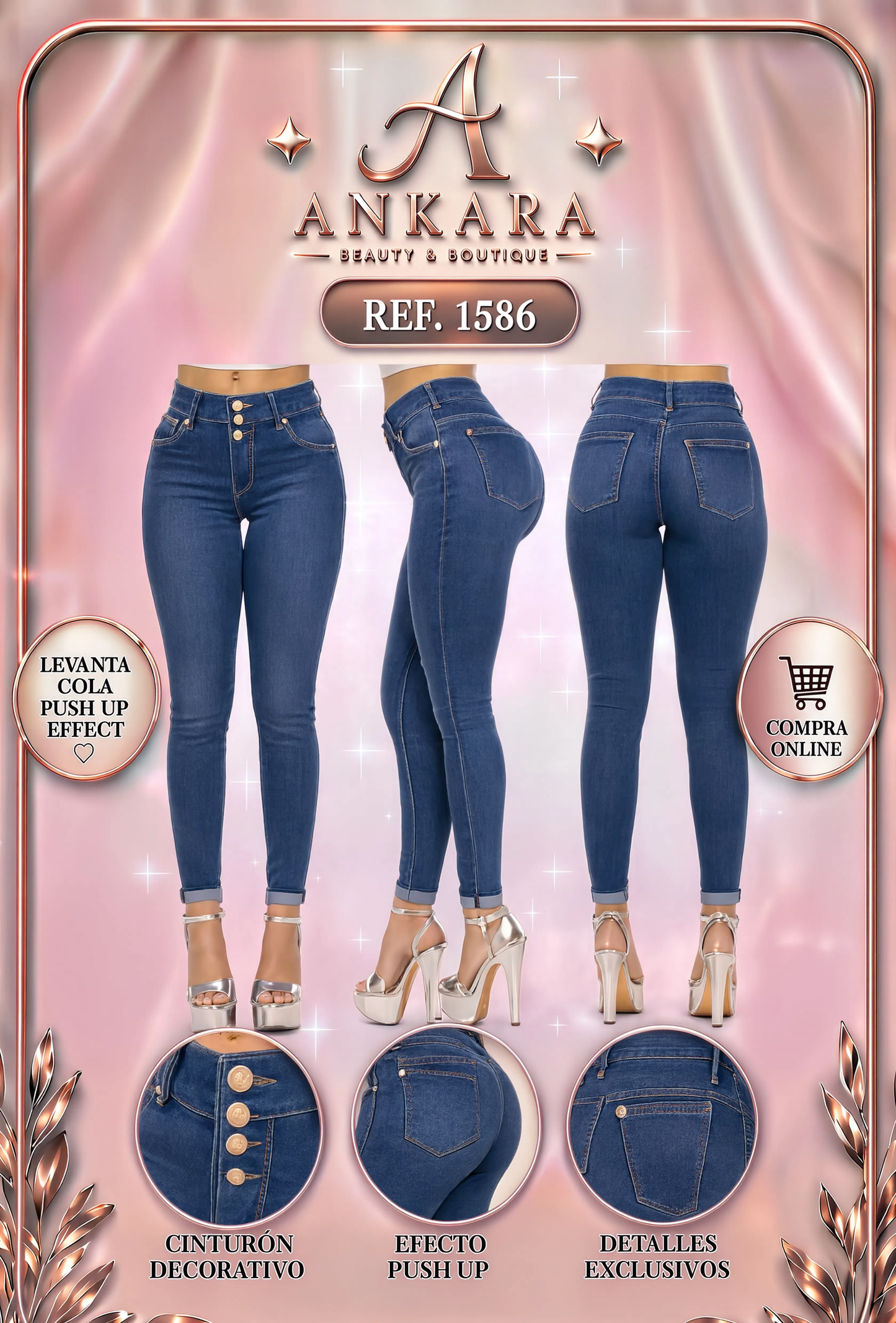 Jeans levantacola sin bolsas en los glúteos REF 1586
