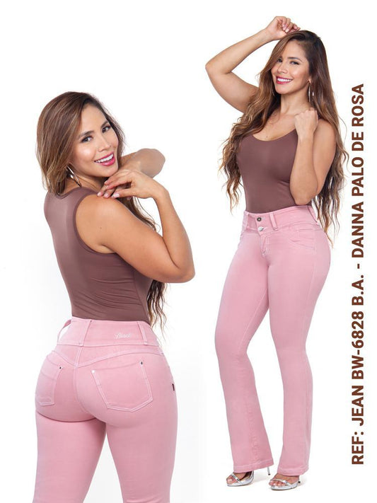 Jeans levantacola con bolsas atrás estilo campana, Rosa palo REF 6828