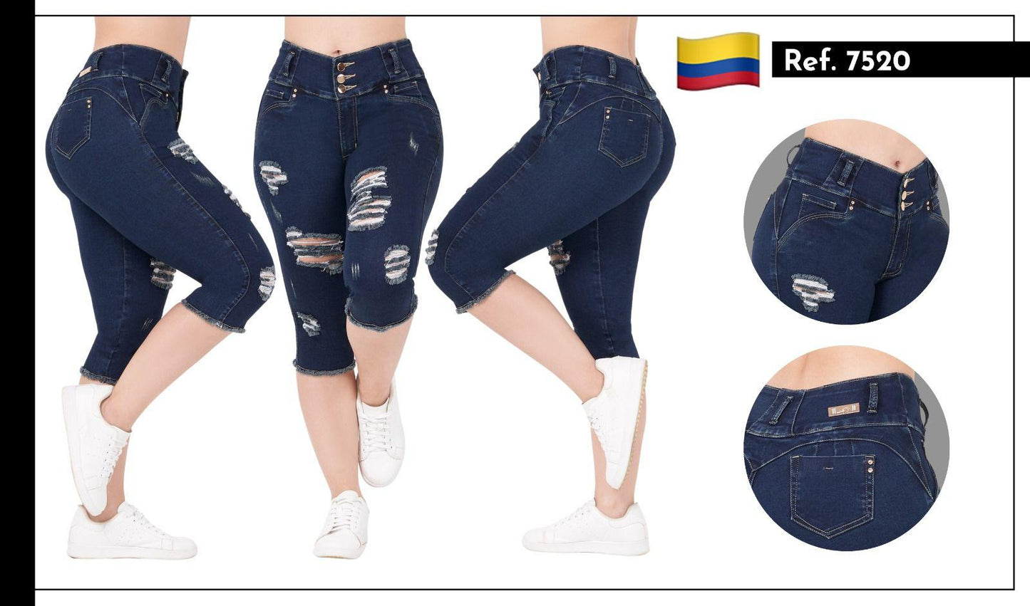 Capri levantacola con desgastes en las piernas Azul Oscuro REF 7520