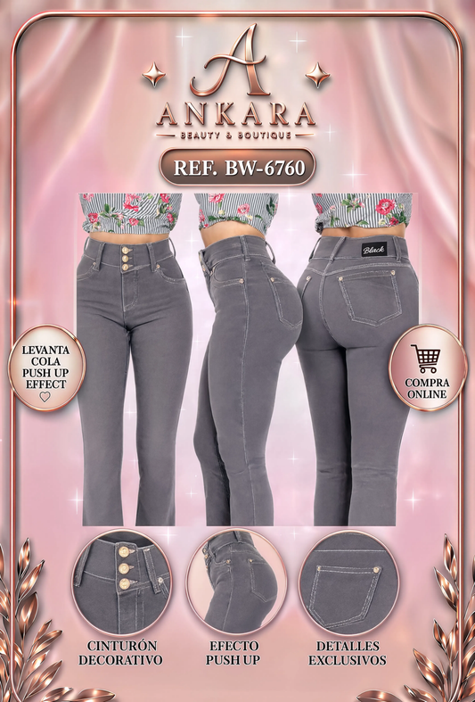 Jeans Push Up Bota Recta Gris REF 6760