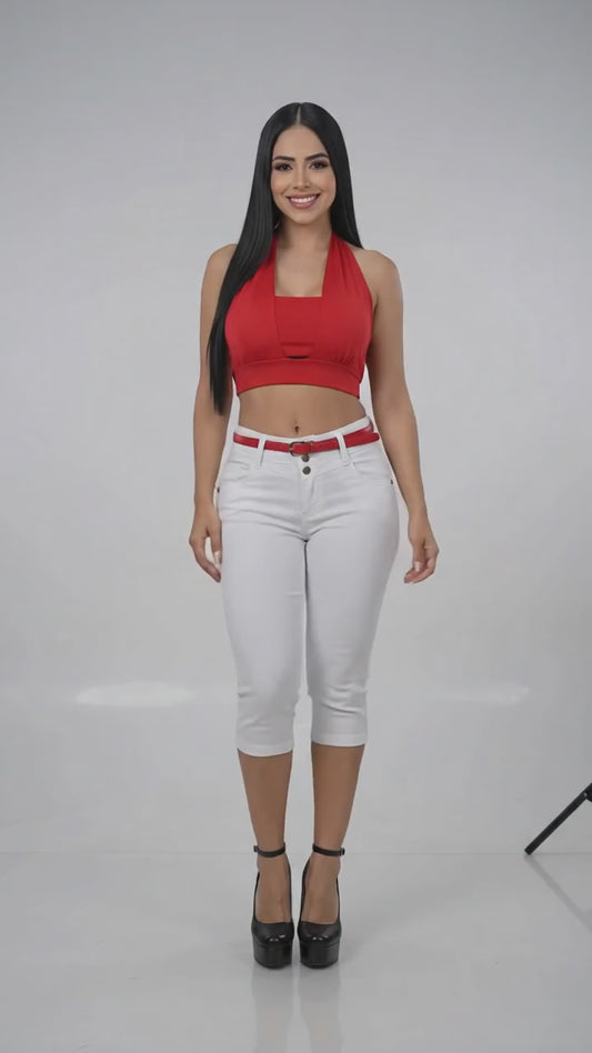 Capri Push Up Blanco con Cinturón Rojo REF 10312